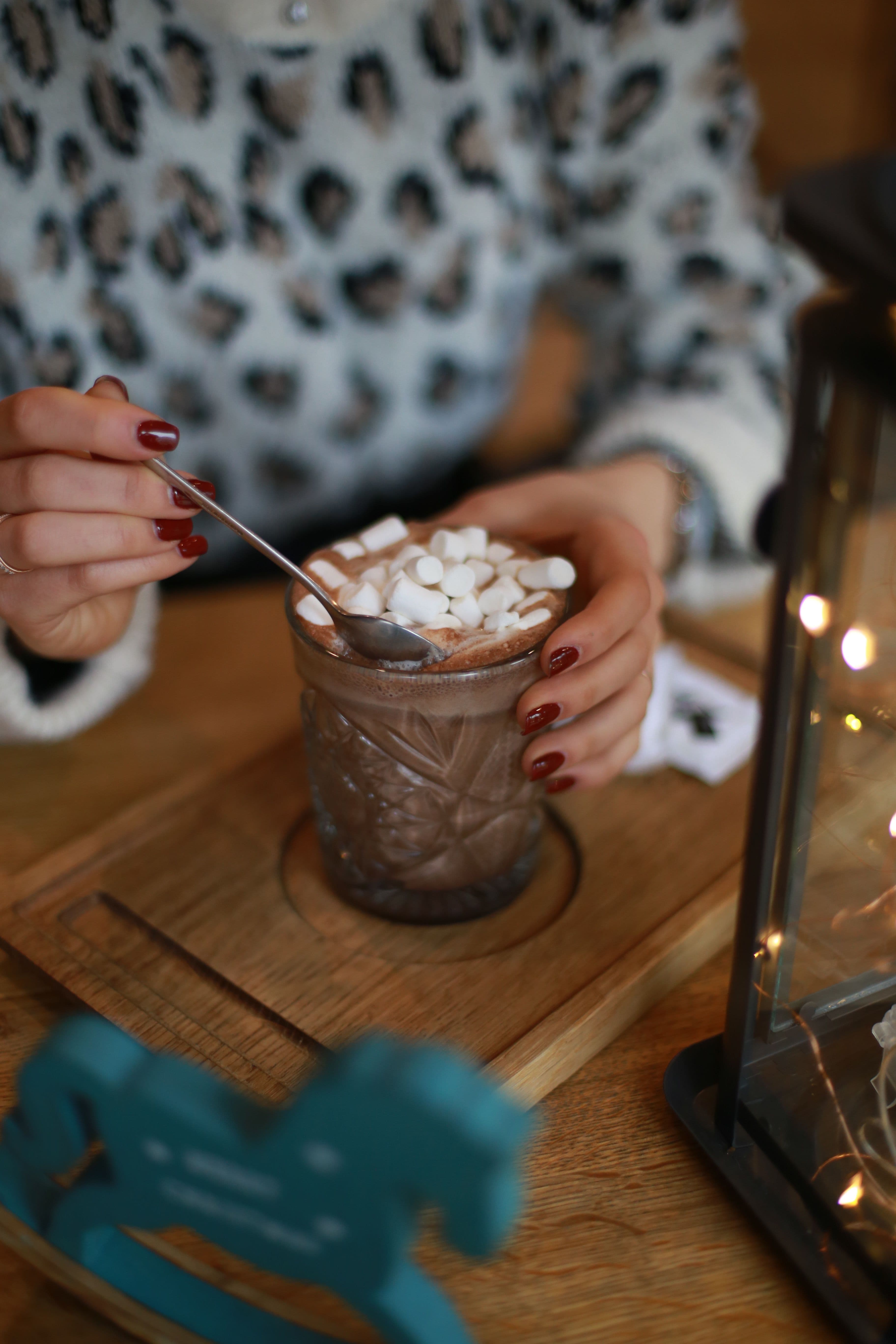 Close-up photo of a hot chocolate stain